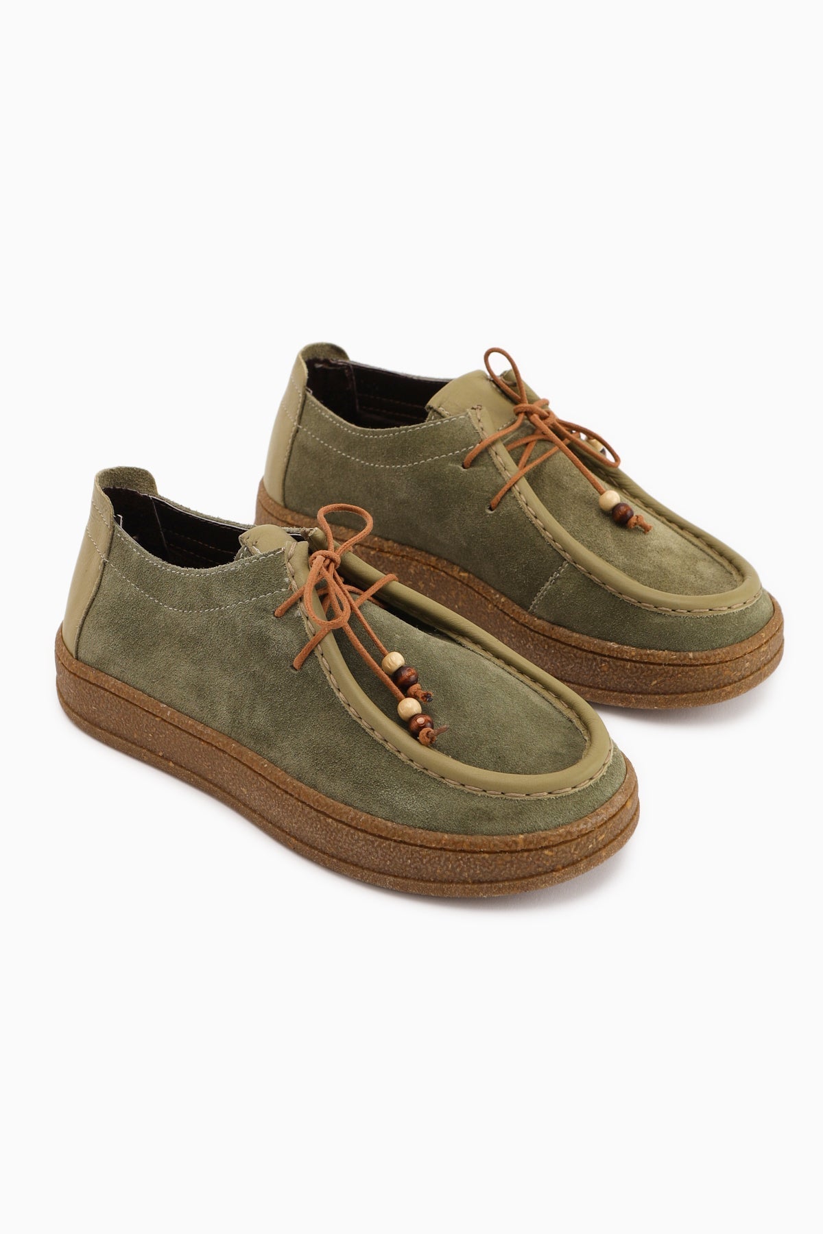 Polin Genuine Leather Khaki Suede Lace-Up Daily Loafer Shoe