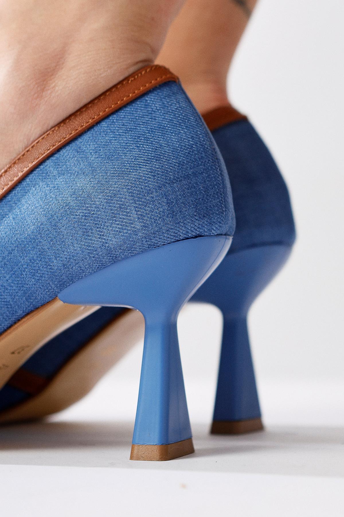 Loviisa Navy Blue-Coffee Bow Detailed High Heel Shoes