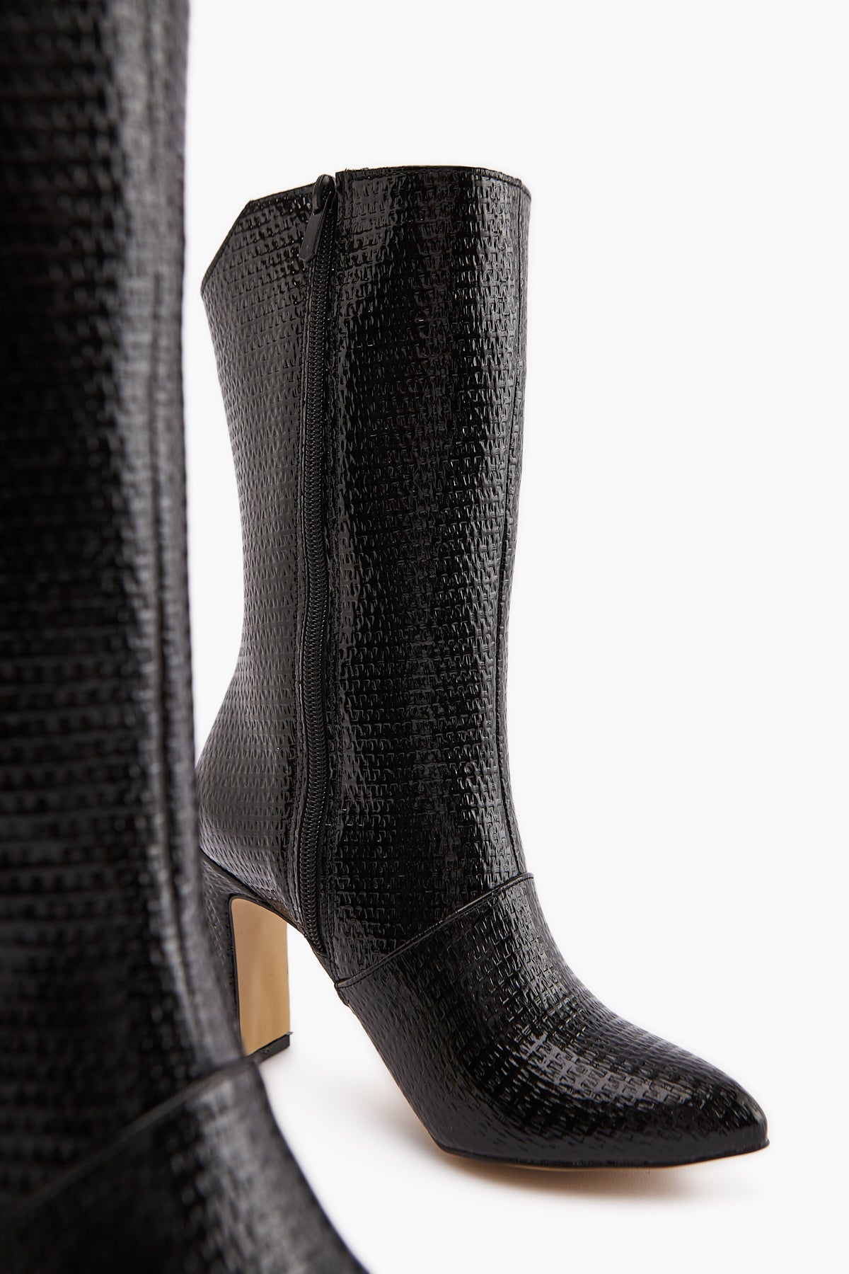Aria Black Croco Patterned Heeled Women's Boot