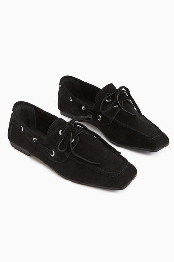 Arian Genuine Black Suede Leather Lace-Up Moccasin Daily Loafer