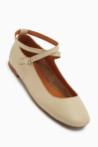 Genuine Leather Beige Cross Strap Women’s Ballet Flats