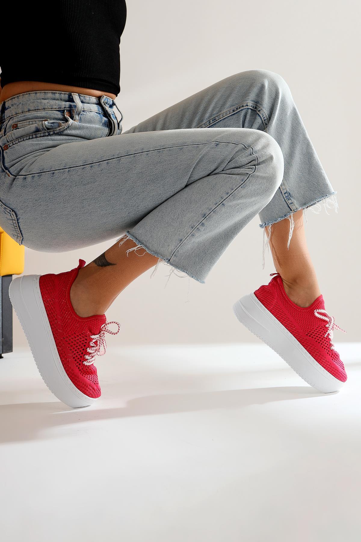 Benito Fuchsia Strick Stretch Chunky Sohle Sneakers