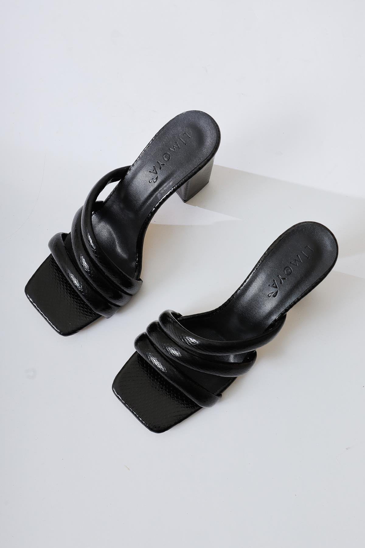 Sasima Schwarze Schlange-Druck Riemen High-Heel Pantoletten