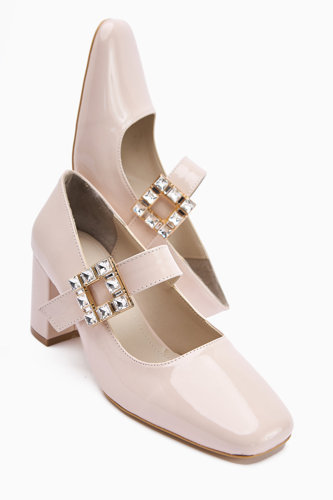 Liss Beige Lackleder Quadratzehen Damen Absatzschuhe