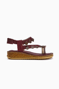Echtes Leder Lilah Bordeaux Antik Detail Damen Sandale