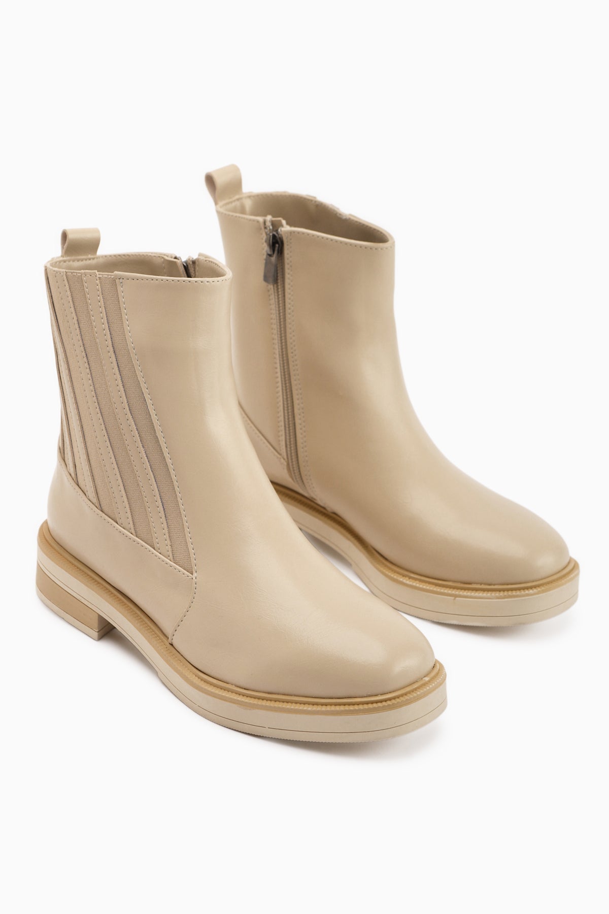 Lena Beige Elastic Detailed Women's Boot