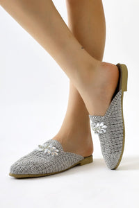 Marlina Grey Buckle Detailed Knitted Slippers