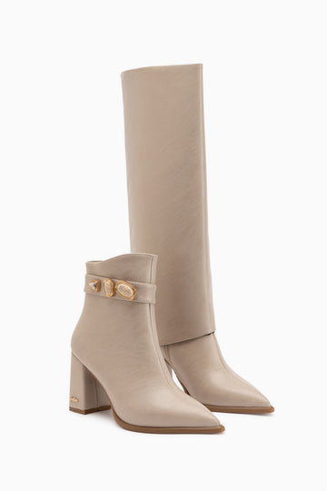Loretta Beige Abnehmbarer Schaft 2-in-1 Absatz Damen Stiefel & Stiefeletten