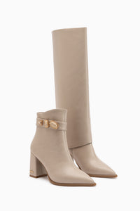 Loretta Beige Abnehmbarer Schaft 2-in-1 Absatz Damen Stiefel & Stiefeletten