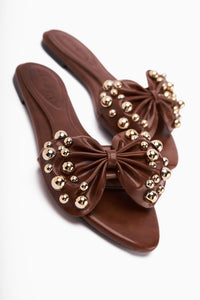 Dotty Taba Nietenbesetzte Schleife Damen Hausschuhe