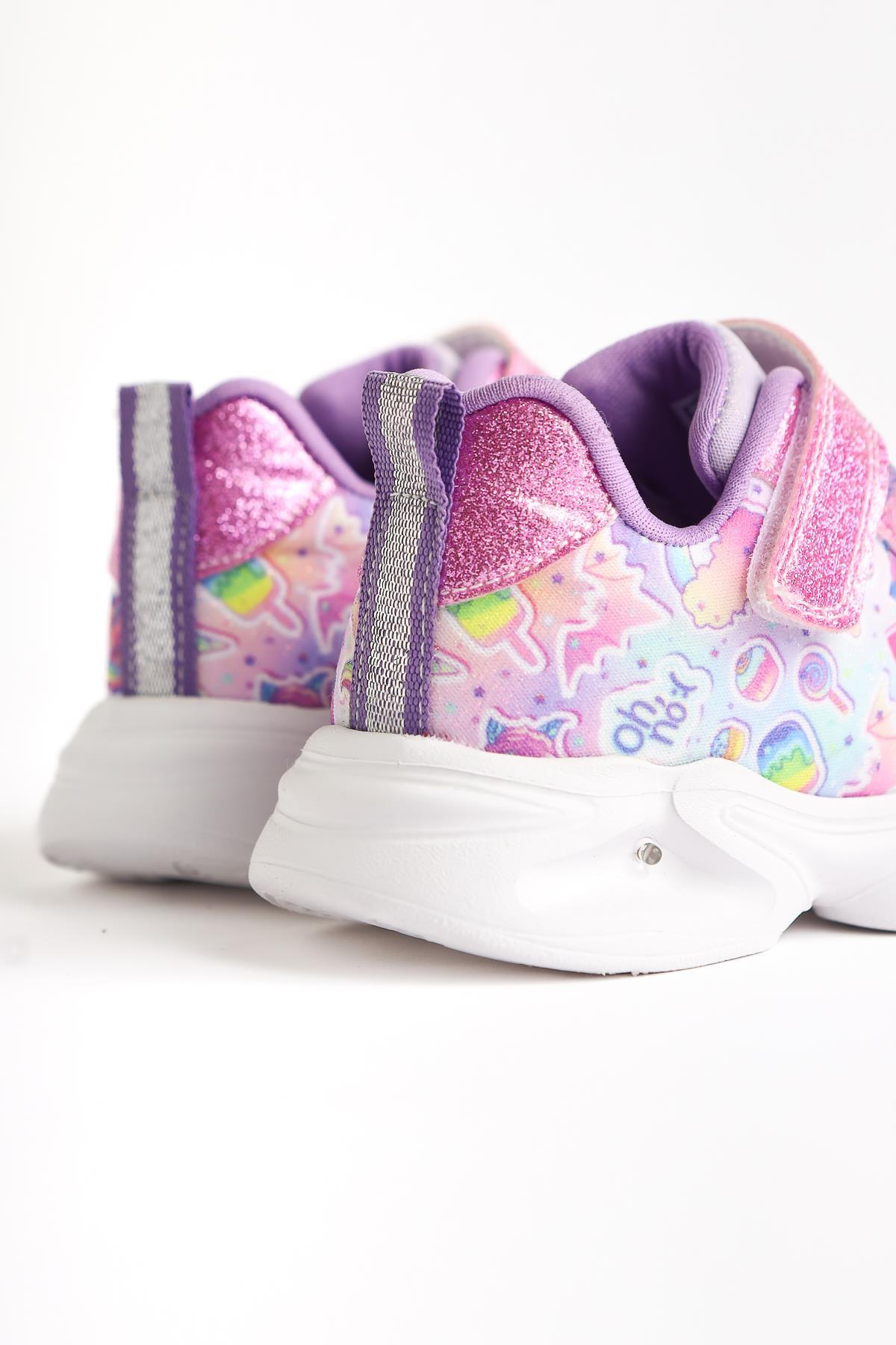 Donika Rosa Gestreifte Charakterdruck Glitzernde Leuchtende Baby Sportschuhe