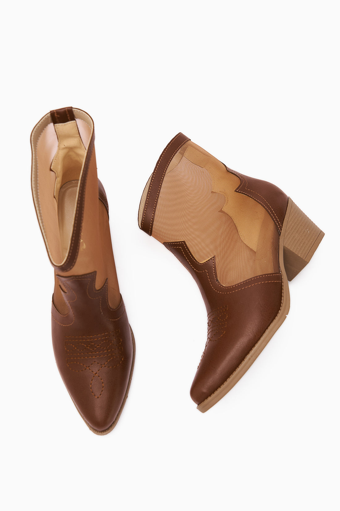 Sevala Brown Embroidered Transparent Detailed Western Women's Summer Boots