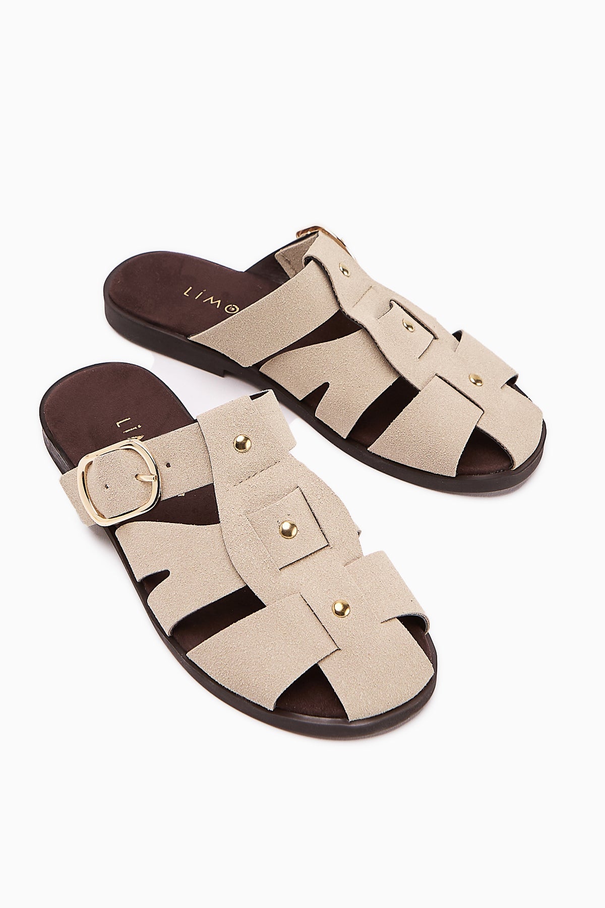 Hima Beige Comfort Buckled Women's Slippers