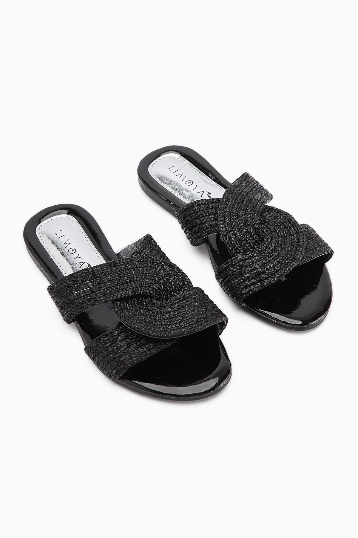 Nihaal Schwarze Kreuz-Riemen Flache Damen Hausschuhe