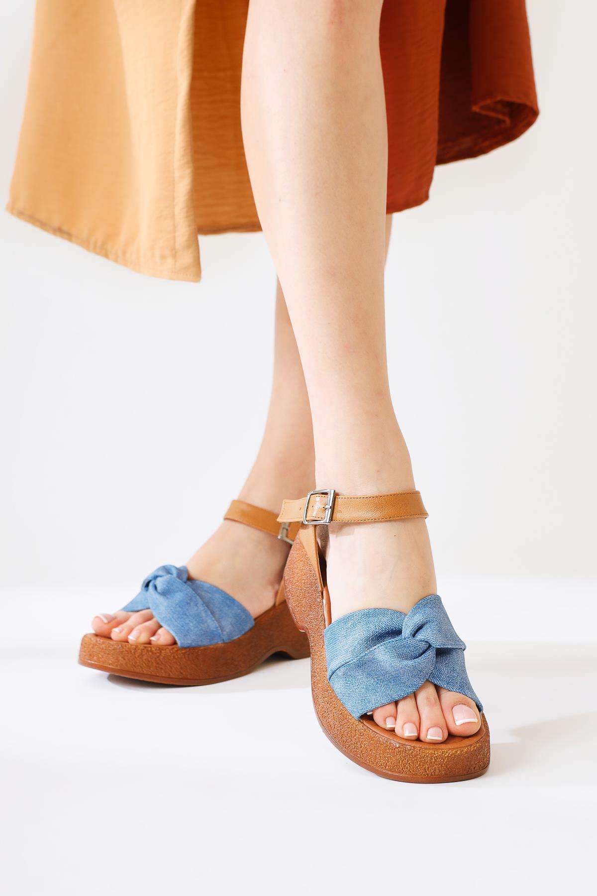 Mastan Blaue Dicke Absatz Kreuzriemen Sandalen