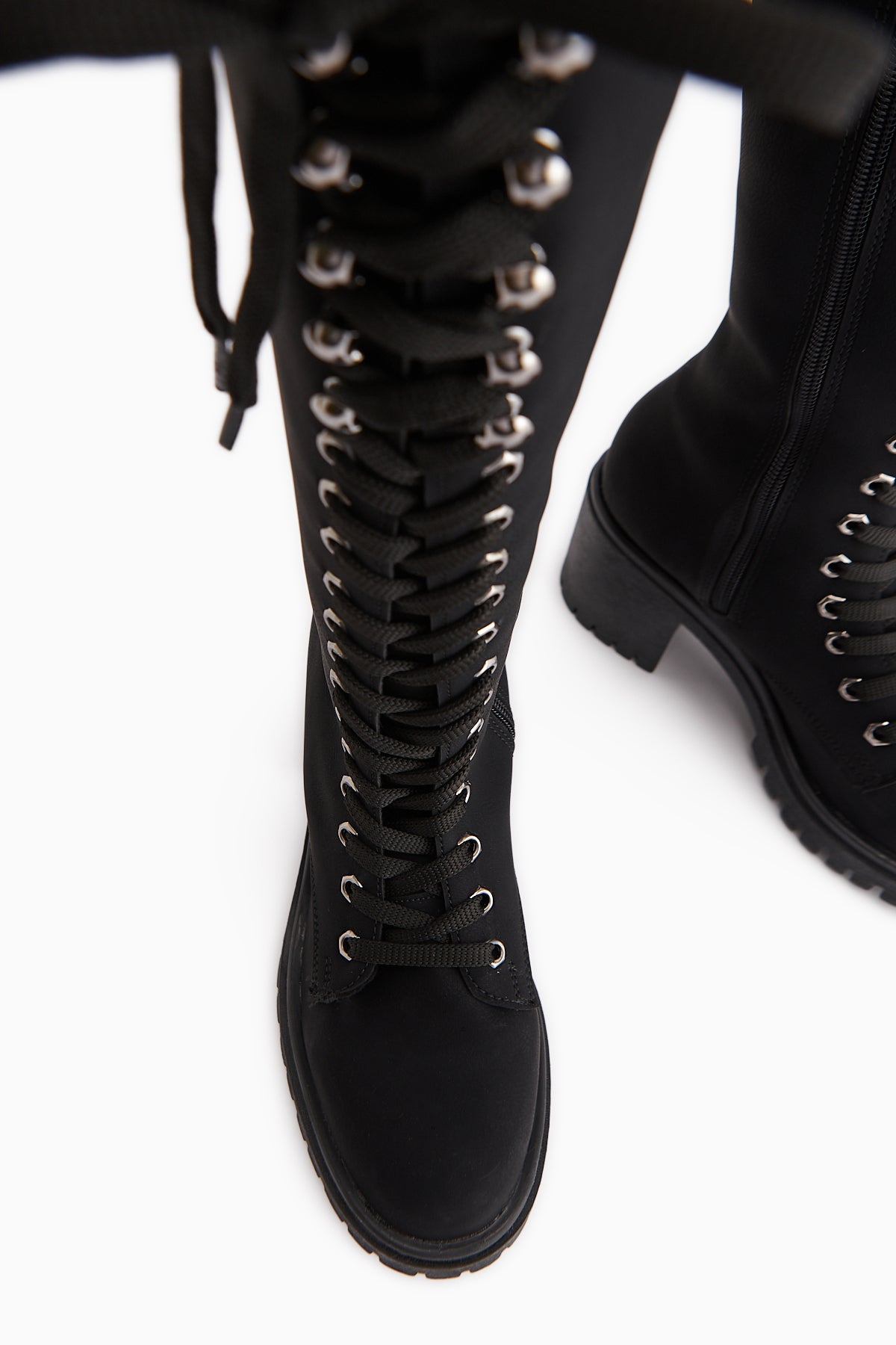 Bella Schwarze Schnür- und Reißverschluss Ovalzehen Damen Stiefel