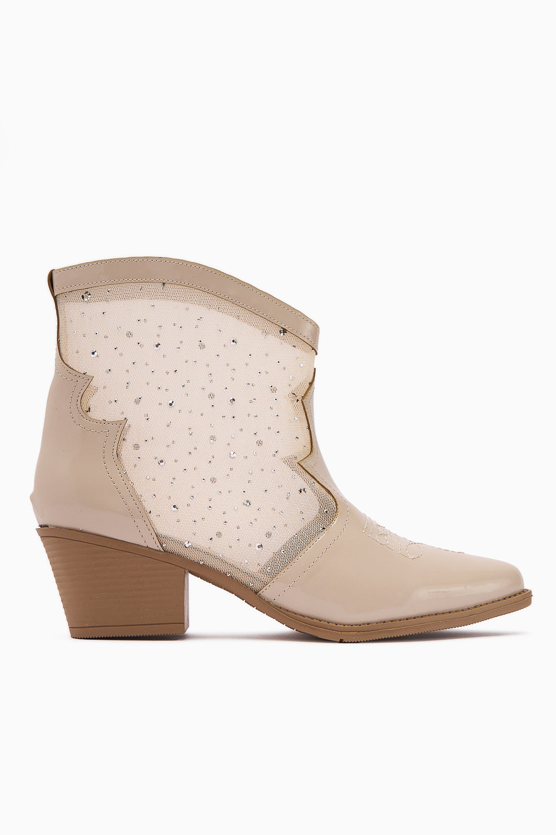 Rudi Beige Patent Leather Embroidered Western Women's Stone Summer Boots
