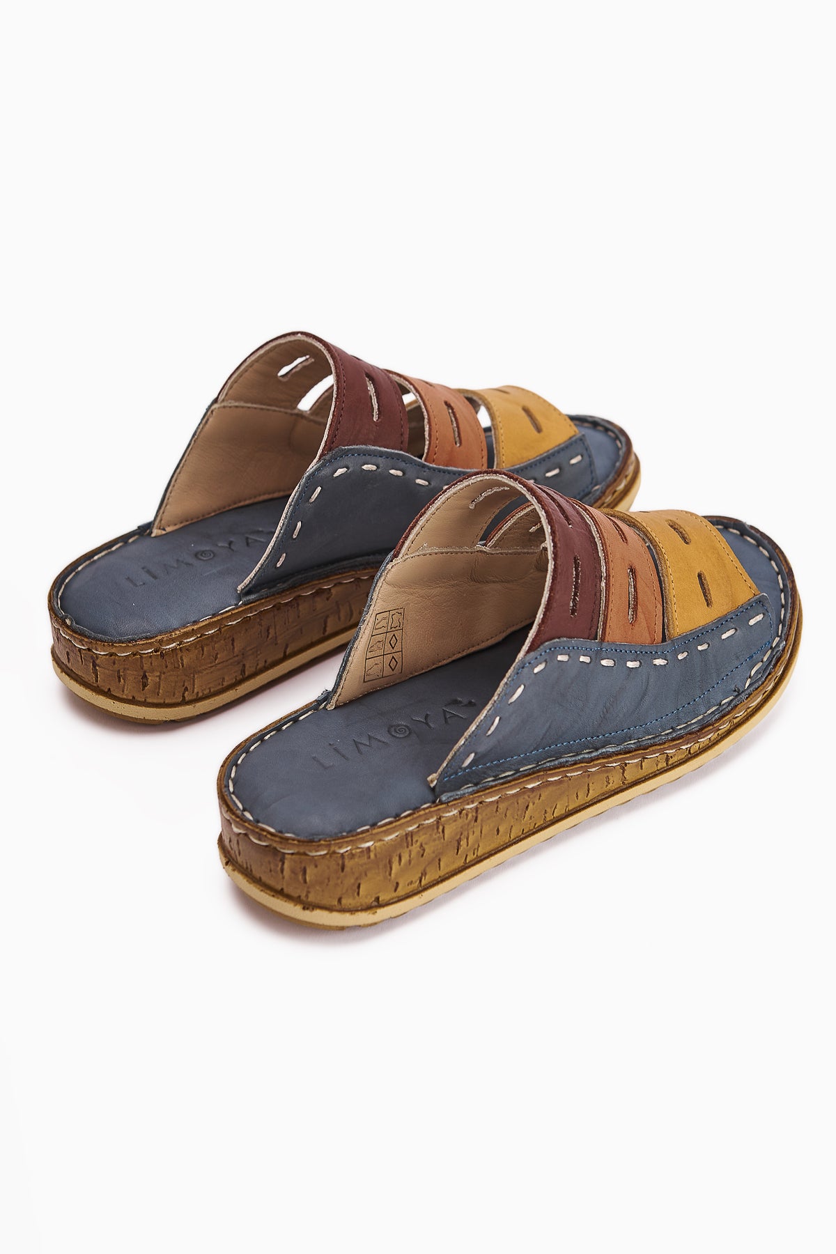 Echtes Leder Joelle Denim Blau Lila Orange Senf Komfort Laser Schnitt Pantoletten