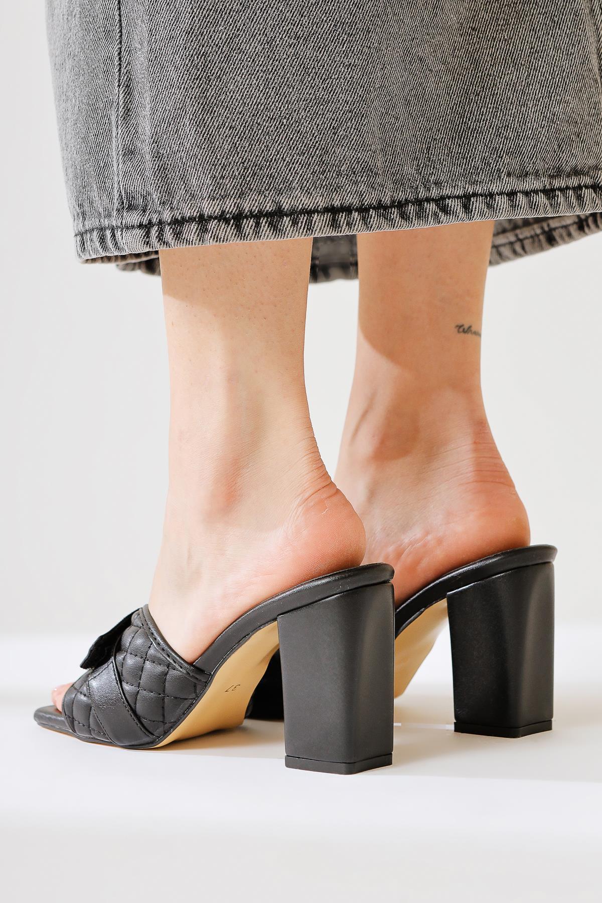 Prisha Black Stud Detail Patterned High Heel Shoes