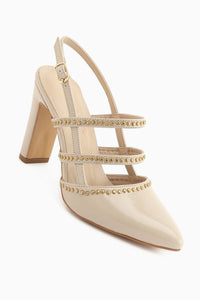 Mandy Beige Nieten Damen Absatzschuhe