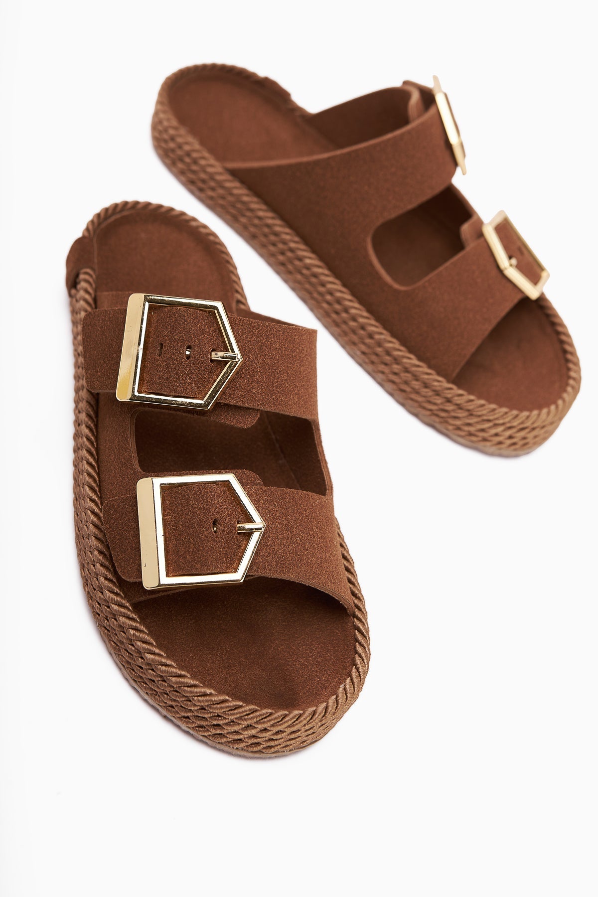 Horia Women's Double-Strap Woven Sole Slippers in Taba