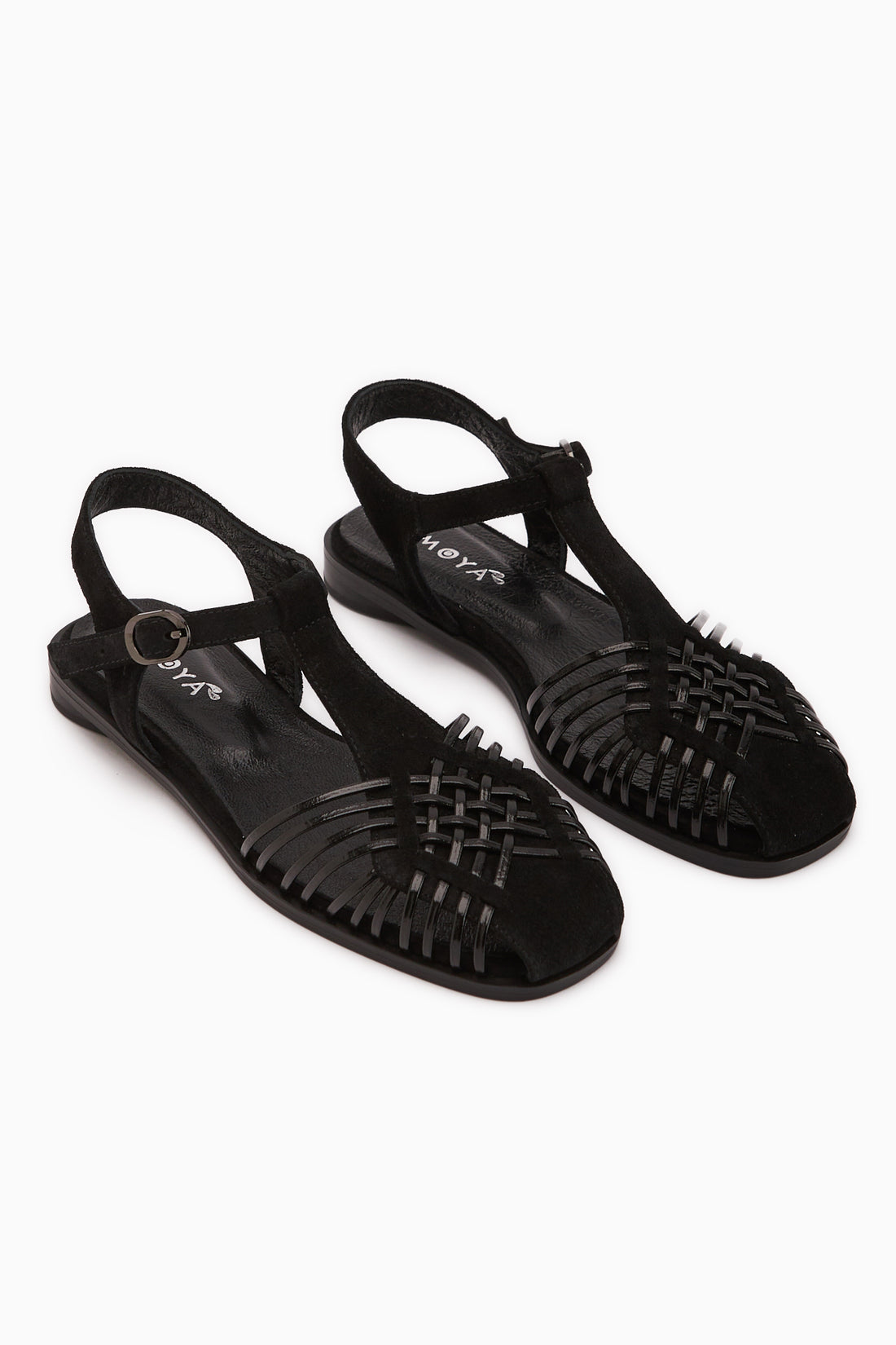 Echtes Leder Kelly Schwarz Wildleder Käfig Detail Damen Sandale