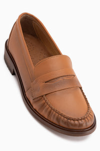 Fosia Echtes Leder Tan Penny Loafer Damen Schuhe
