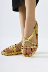Nera Gold Lack Woven Strap Damen Sandale