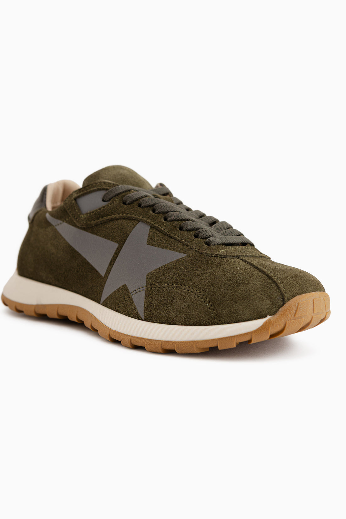 Polly Echtes Leder Khaki Wildleder Stern Detail Damen Sneaker