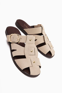 Hima Beige Comfort Buckled Women's Slippers
