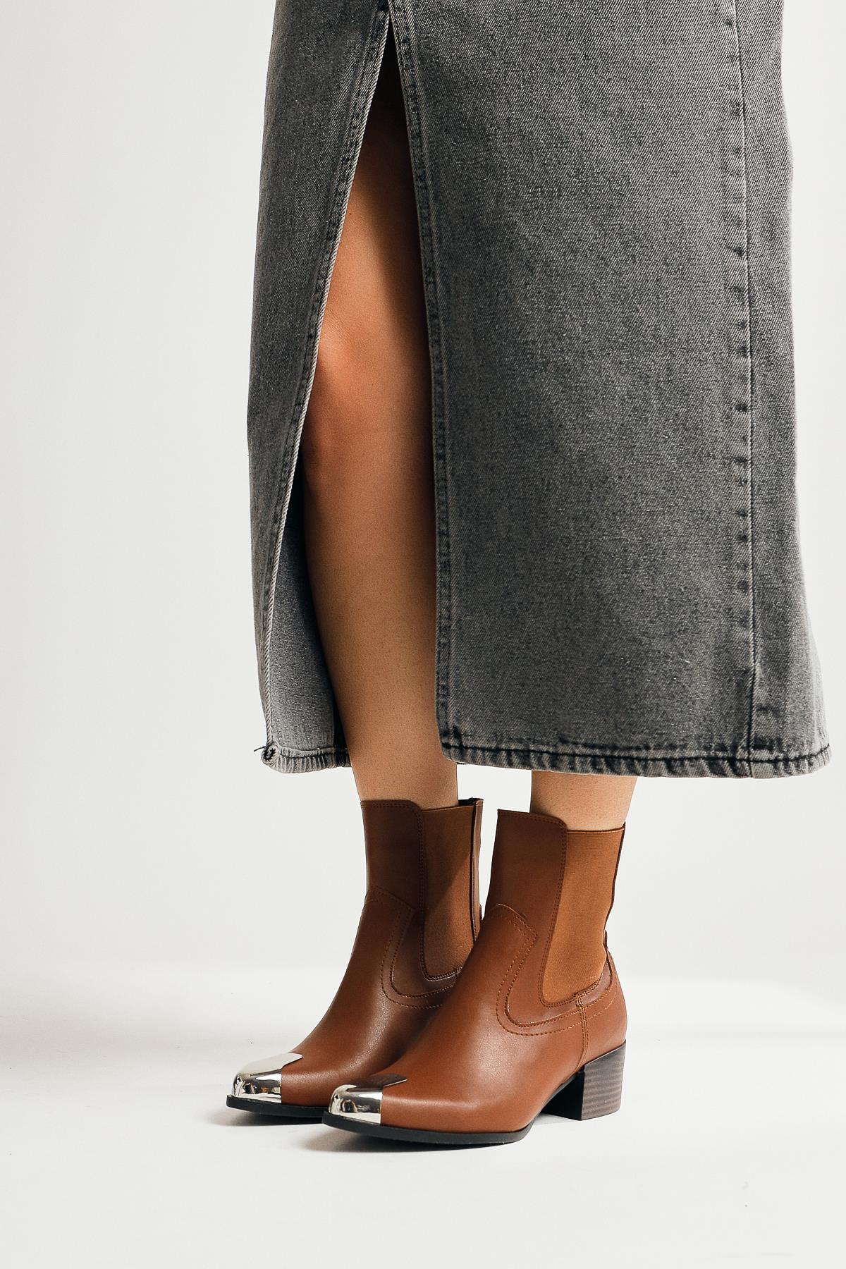 Micki Tan Pointed Toe Metal Detailed Boots