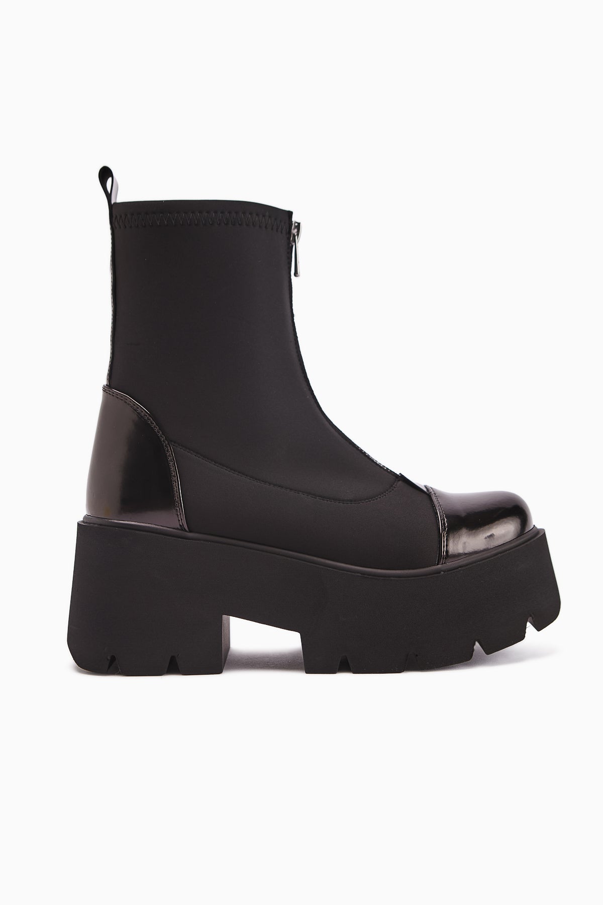 Narisa Black Patent Leather Front Zip Women's Stretch Boots