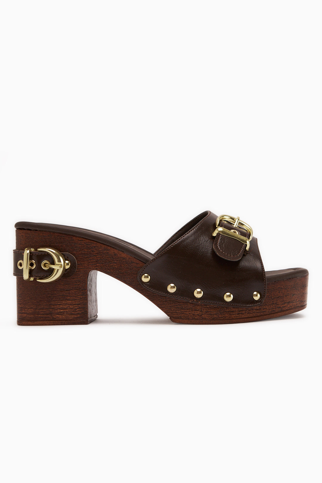 Edita Braun Schnalle Detail Plattform Absatzschuhe Damen Pantoletten