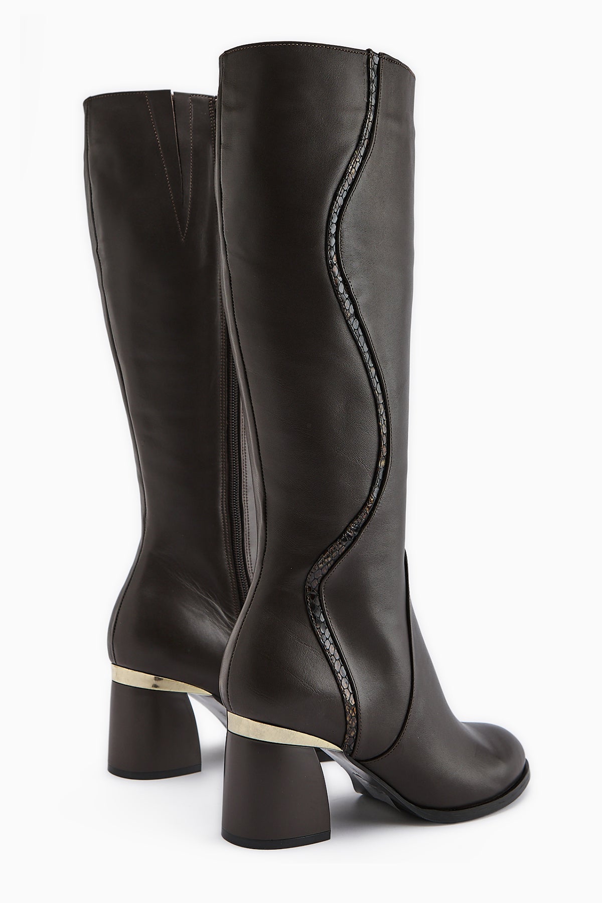 Kaylin Genuine Leather Brown Snake Pattern Detailed Women's Heeled Boot