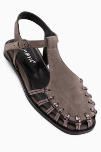 Kiera Echtes Leder Mink Wildleder Gürtelsandale Damen