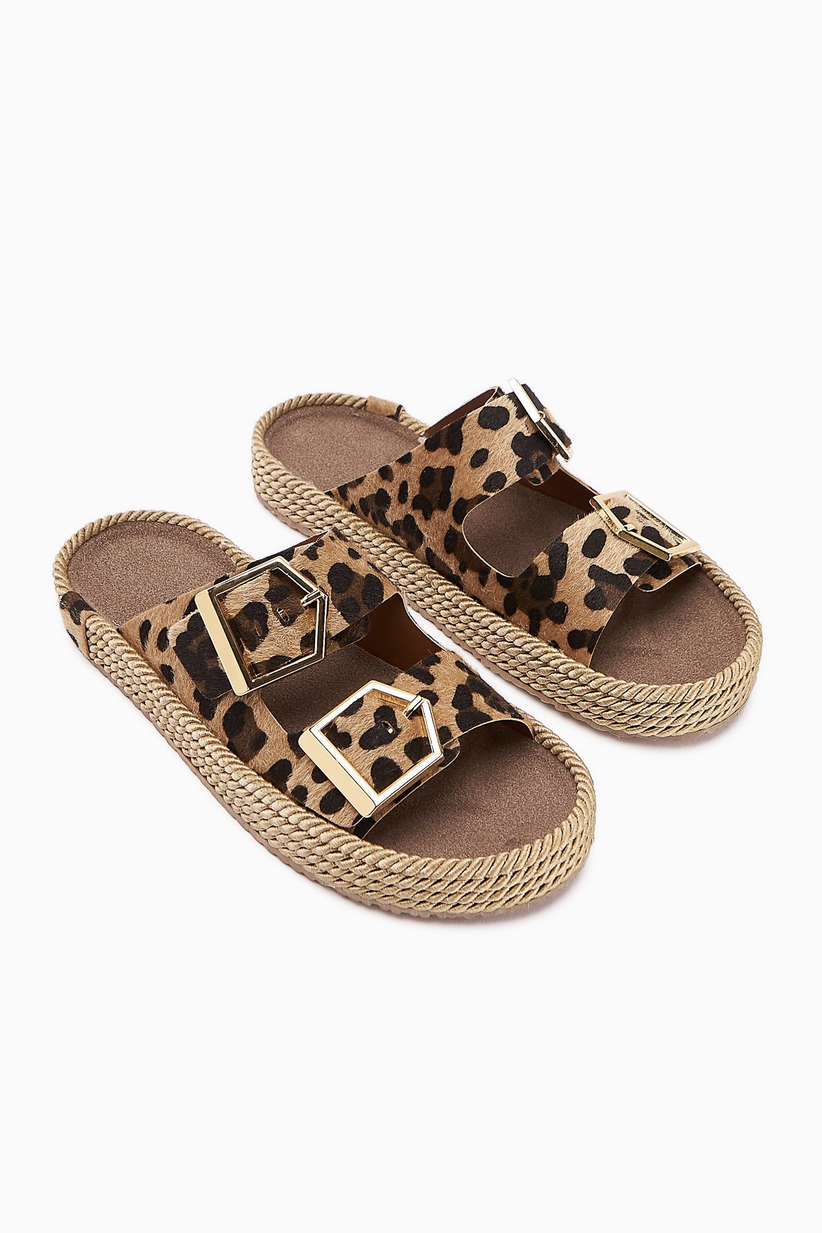 Horia Leopard Print Double Strap Woven Sole Women's Slipper