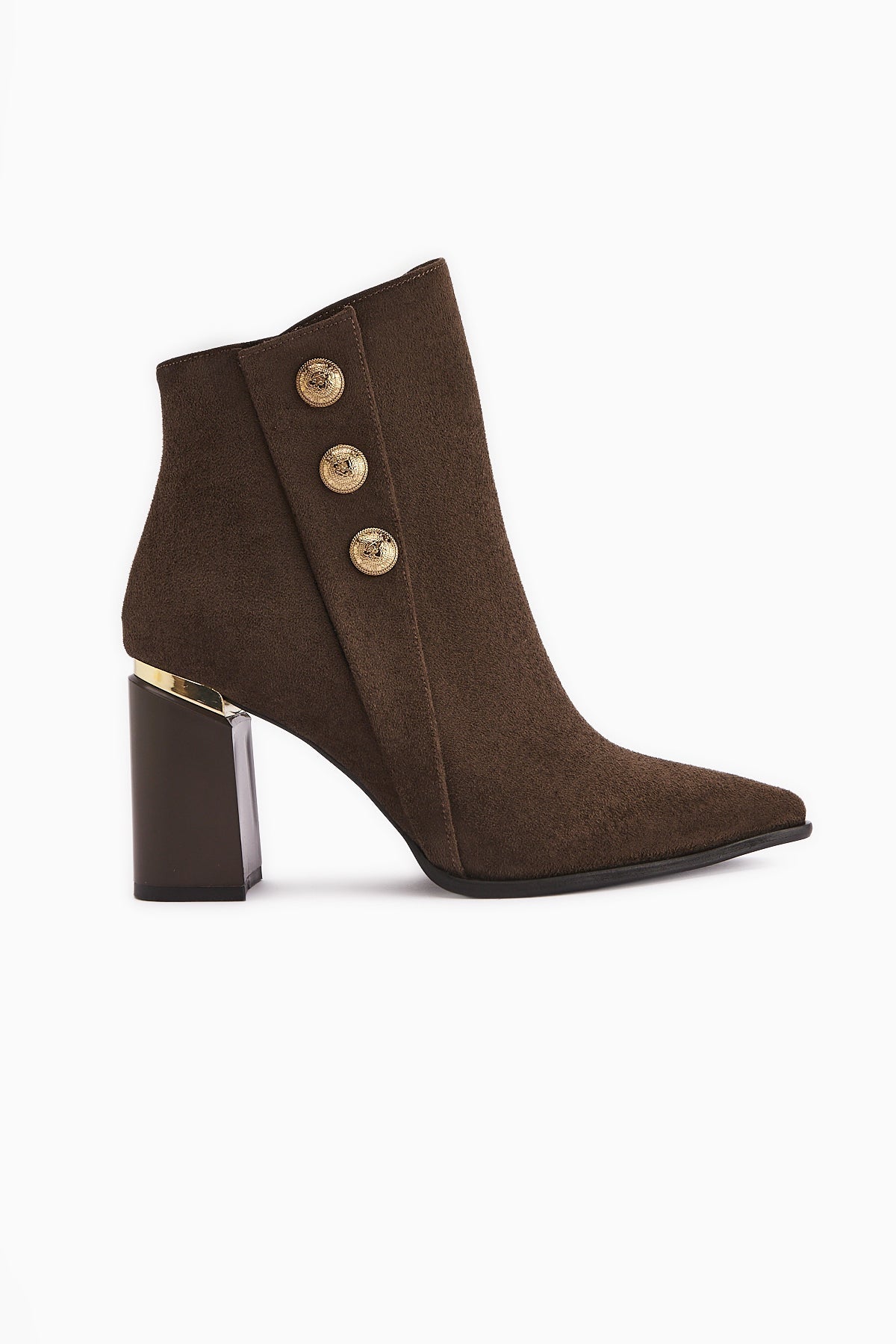 Mayvi Brown Suede Buckle Detailed Heeled Women's Boot
