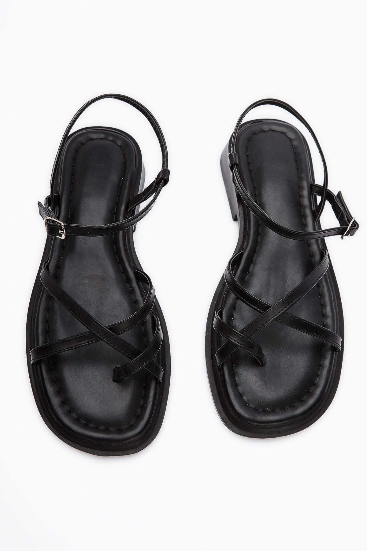 Hania Schwarze Kreuzriemen Zehentrenner Damen Sandalen