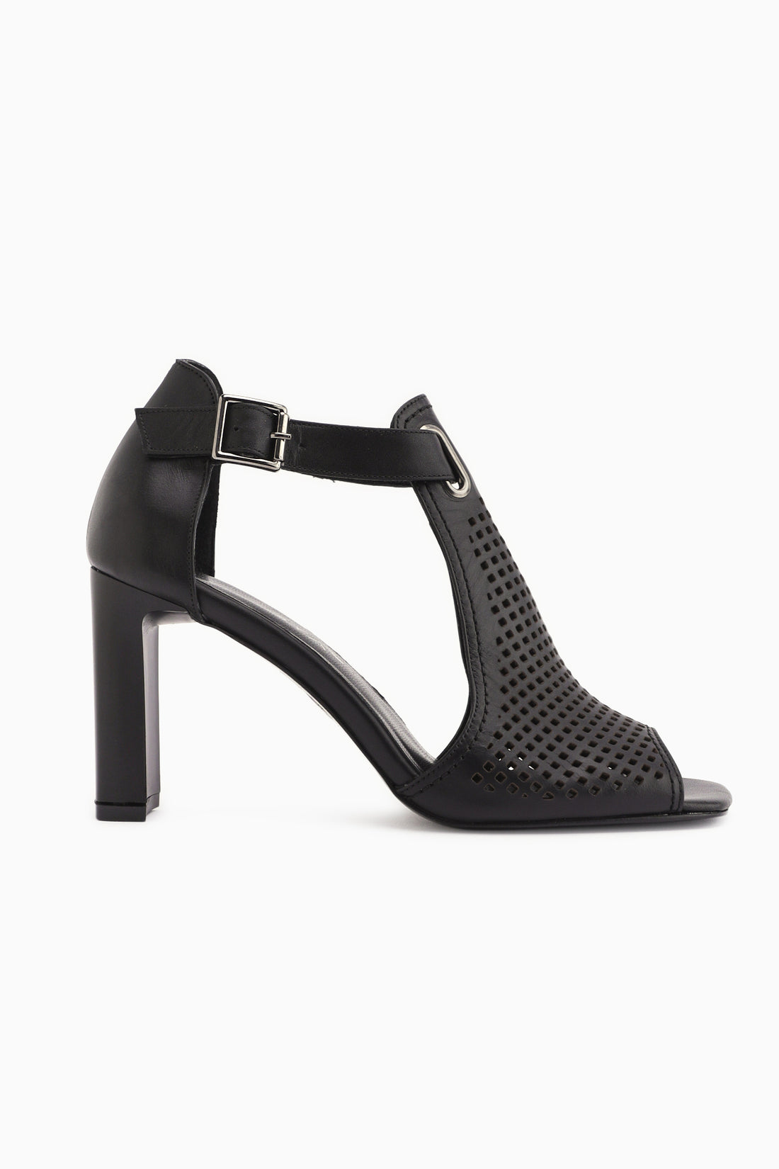 Monica Echtes Leder Schwarze Schnalle Dicke Absatz Damen Schuhe