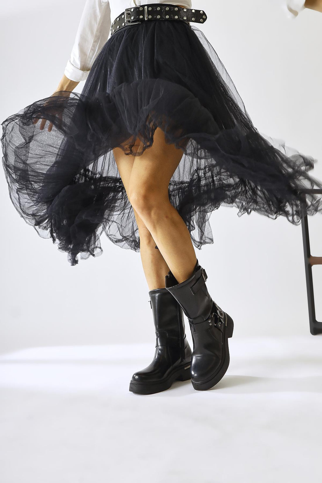 Joann – Black Buckle-Detail Biker Boot (Women)