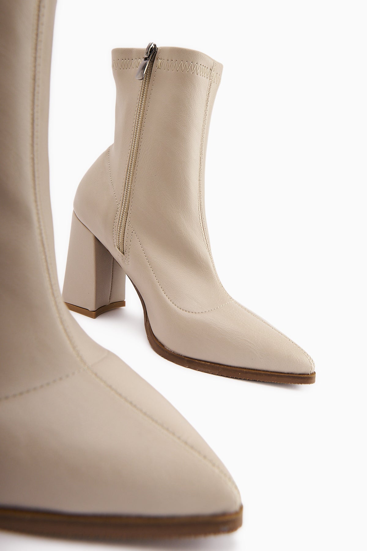 Susy Beige Thick Heeled Stretch Women's Boot