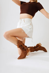 Orietta Tan Wildleder Laser Schnitt Damen Stiefel