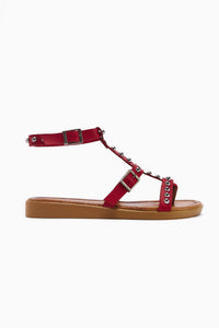 Echtes Leder Hivin Rot Metallperlen Detail Damen Sandale