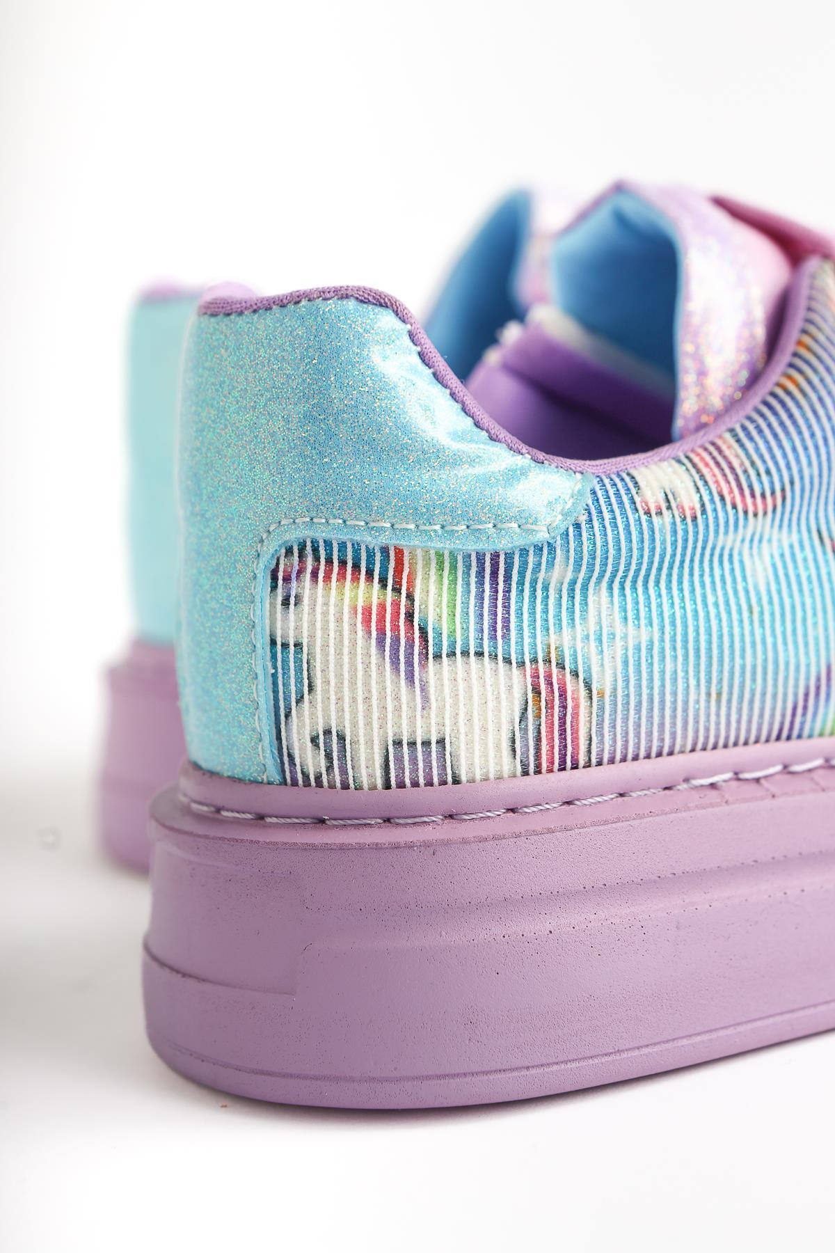 Kenia Lilac Unicorn Printed Kids Sneakers