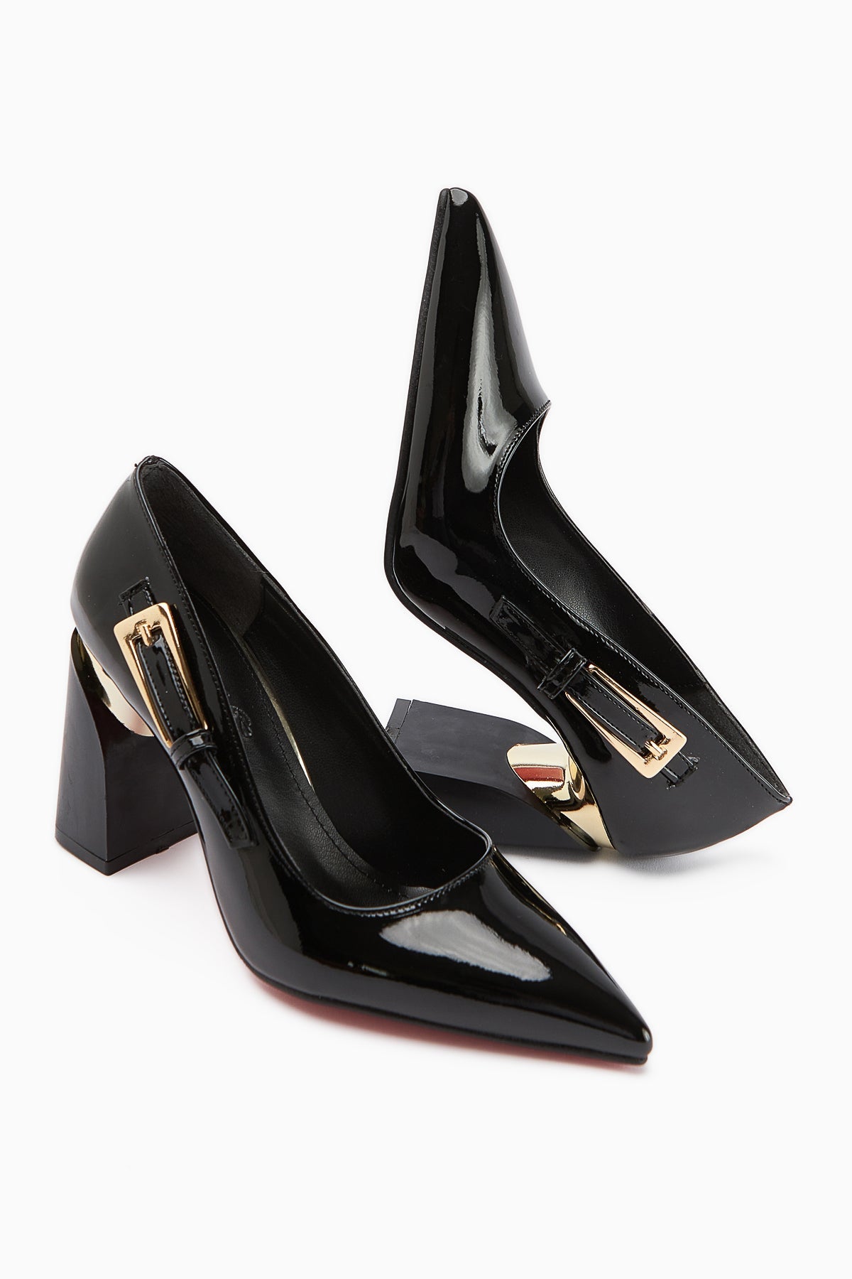 Vania Schwarze Lackleder Damen Metallabsatz Schuh