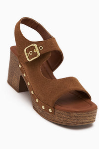 Cleo Tan Suede Belted Platform Heeled Women’s Sandal