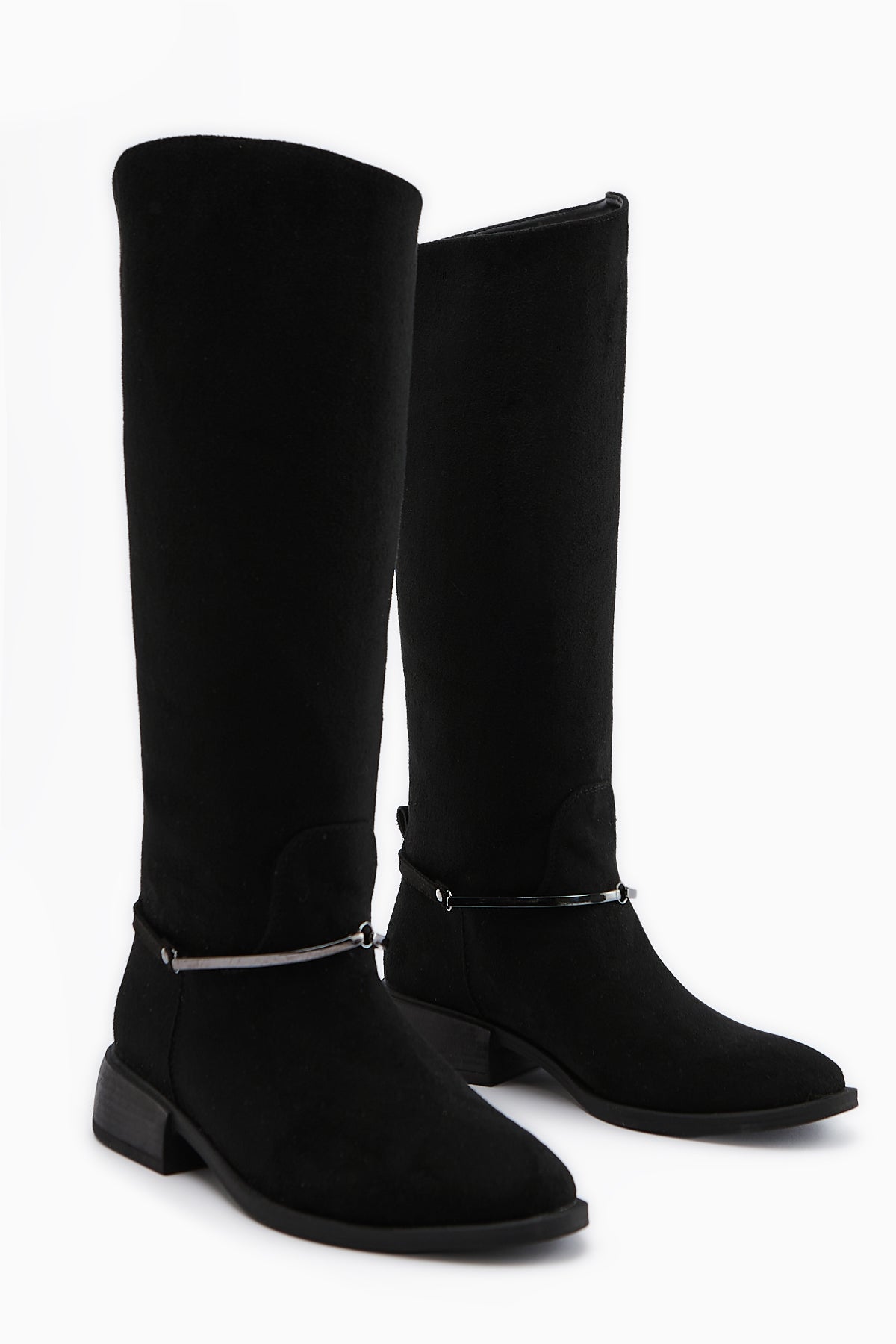 Zeina Black Suede Buckled Women's Boots