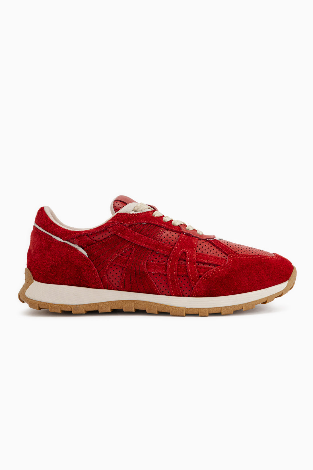 Wendy Echtes Leder Rote Wildleder Netz Detail Damen Sneaker