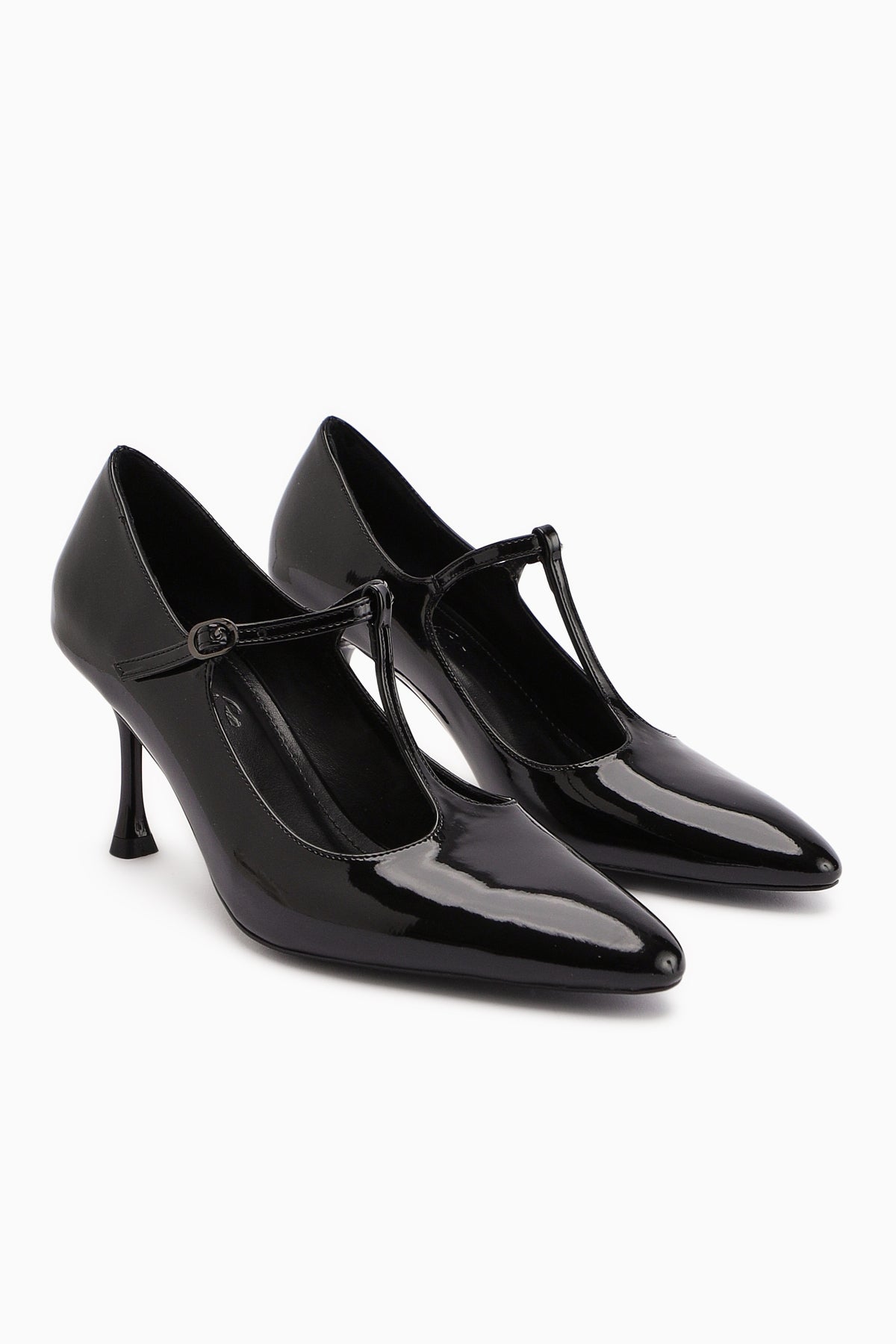 Sania Black Patent Leather Belted High-Heeled Women's Shoe