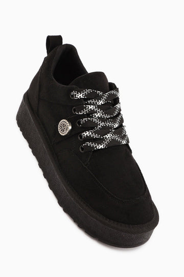 Serina Black Suede Lace-Up Women's Casual Shoe